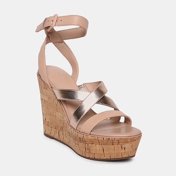 Guess Platform Cork Wedge Rose Gold Nude - Picture 2 of 16